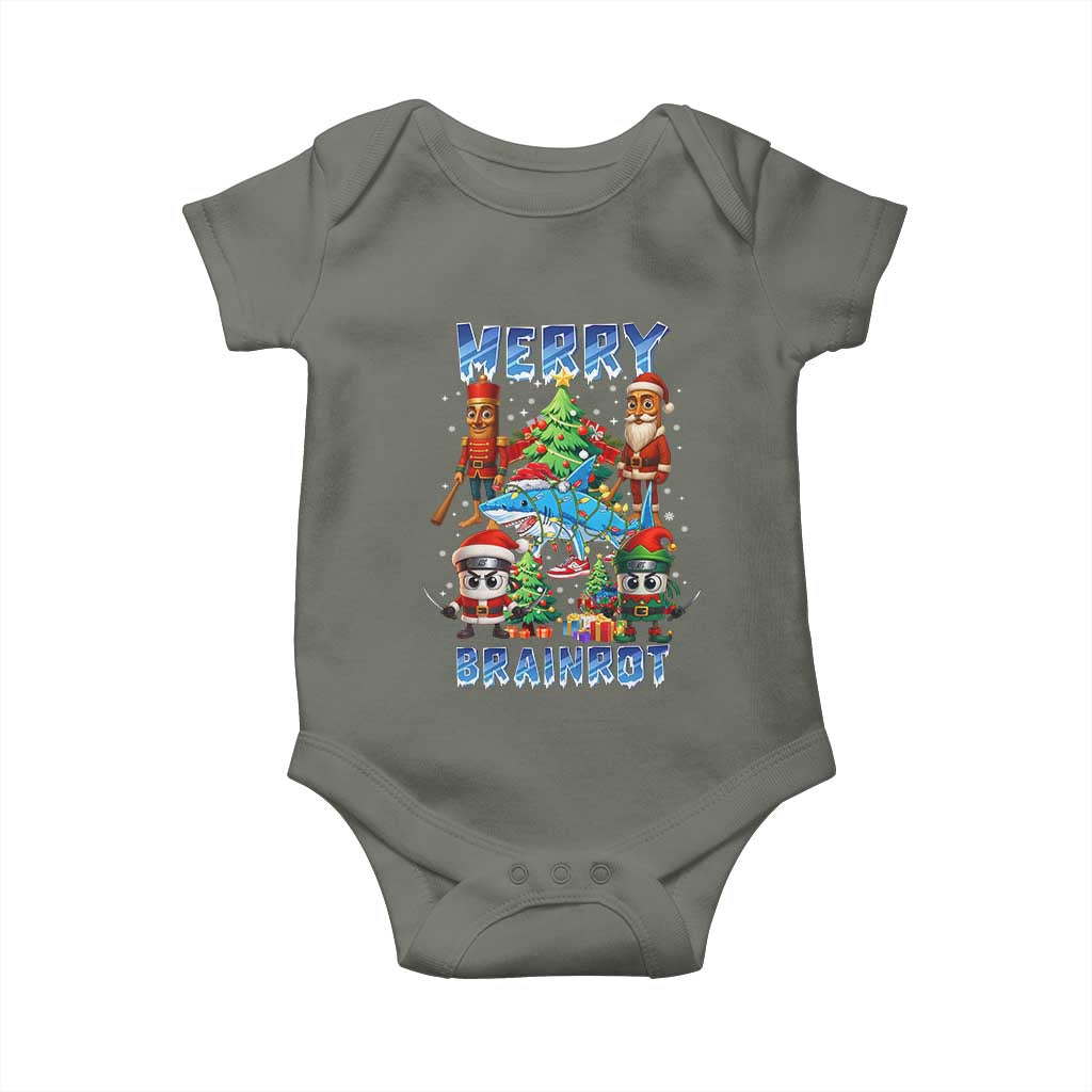 Funny Italian Brainrot Meme Christmas Baby Onesie Merry Brainrot Xmas Gen Alpha TS11 Military Green Print Your Wear