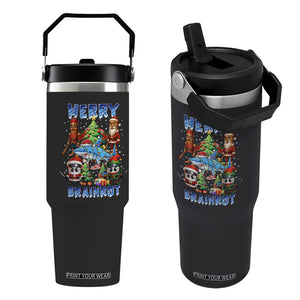 Funny Italian Brainrot Meme Christmas Flip Straw Tumbler Merry Brainrot Xmas Gen Alpha TS11 One Size: 30 oz Black Print Your Wear