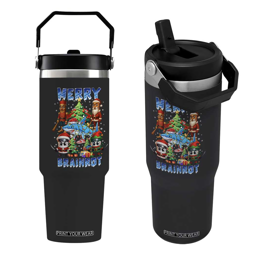 Funny Italian Brainrot Meme Christmas Flip Straw Tumbler Merry Brainrot Xmas Gen Alpha TS11 One Size: 30 oz Black Print Your Wear