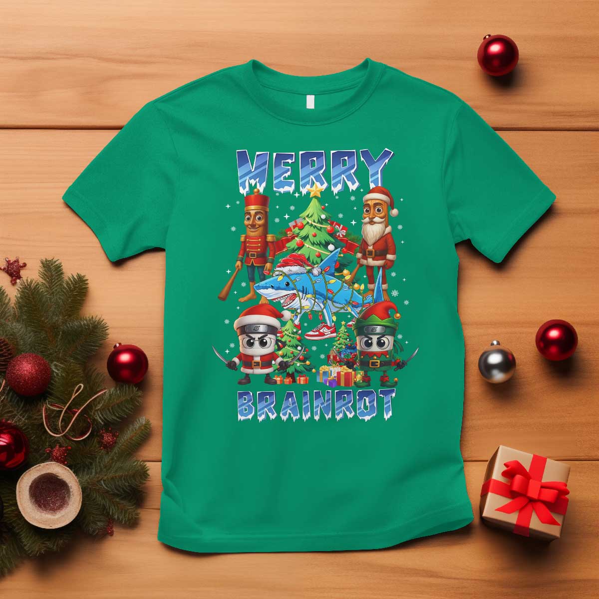Funny Italian Brainrot Meme Christmas T Shirt Merry Brainrot Xmas Gen Alpha TS11 Irish Green Print Your Wear