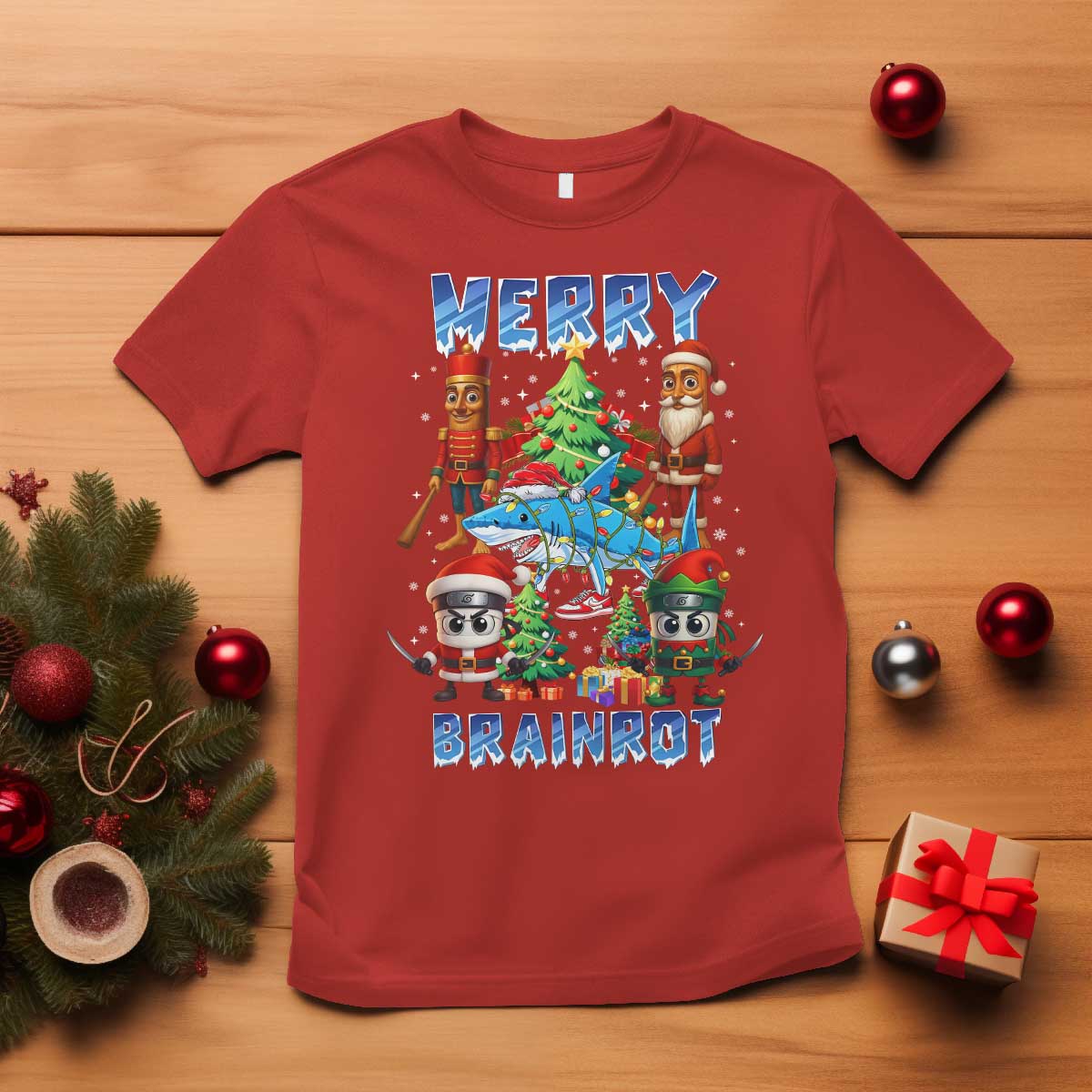 Funny Italian Brainrot Meme Christmas T Shirt Merry Brainrot Xmas Gen Alpha TS11 Red Print Your Wear