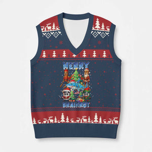 Funny Italian Brainrot Meme Xmas V-Neck Knit Sweater Vest Merry Brainrot Xmas Gen Alpha TS11 Navy Red Print Your Wear