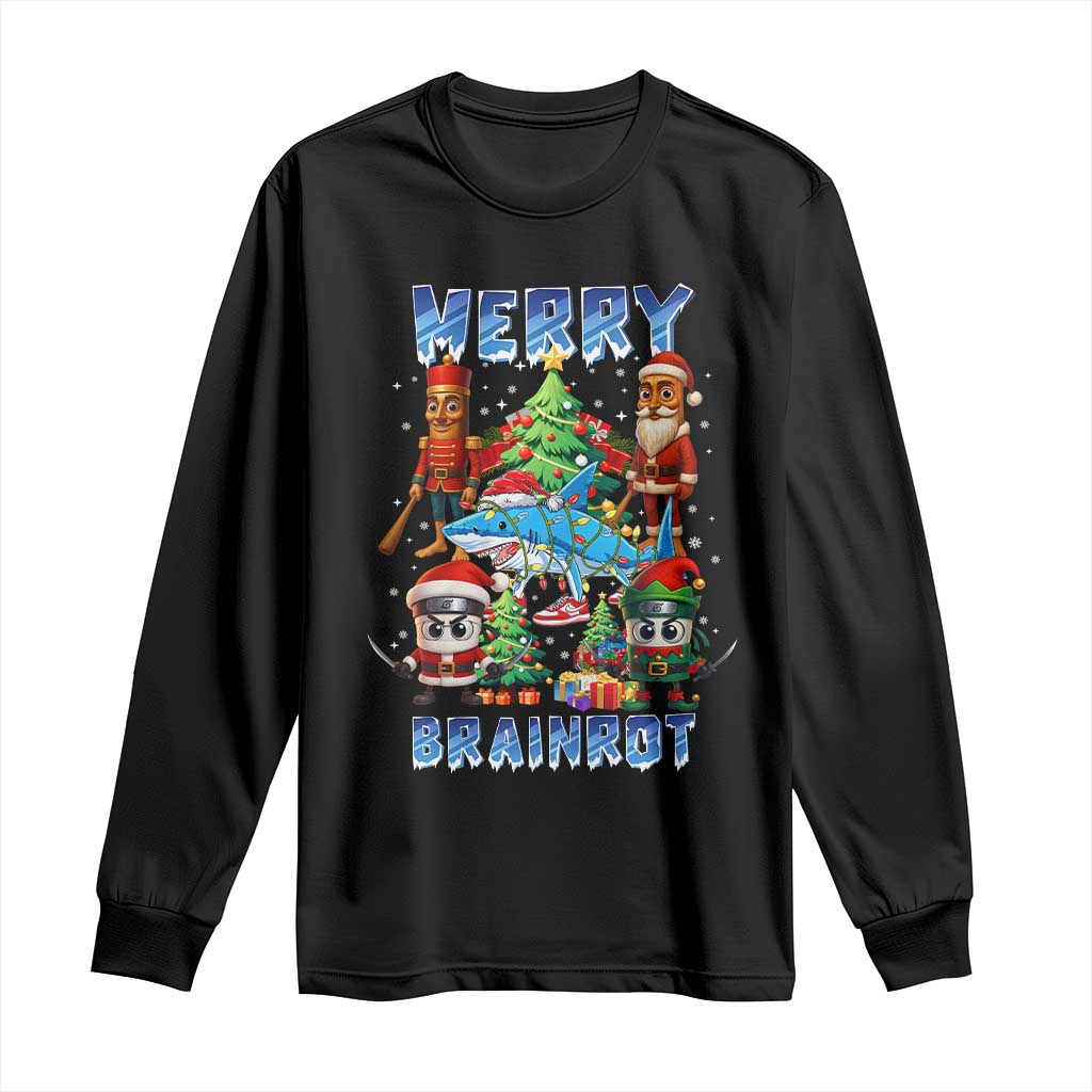 Funny Italian Brainrot Meme Christmas Long Sleeve Shirt Merry Brainrot Xmas Gen Alpha TS11 Black Print Your Wear
