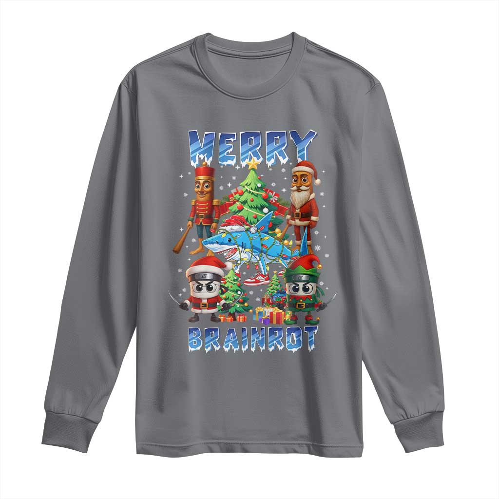 Funny Italian Brainrot Meme Christmas Long Sleeve Shirt Merry Brainrot Xmas Gen Alpha TS11 Charcoal Print Your Wear
