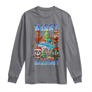 Funny Italian Brainrot Meme Christmas Long Sleeve Shirt Merry Brainrot Xmas Gen Alpha TS11 Charcoal Print Your Wear