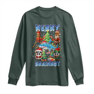 Funny Italian Brainrot Meme Christmas Long Sleeve Shirt Merry Brainrot Xmas Gen Alpha TS11 Dark Forest Green Print Your Wear