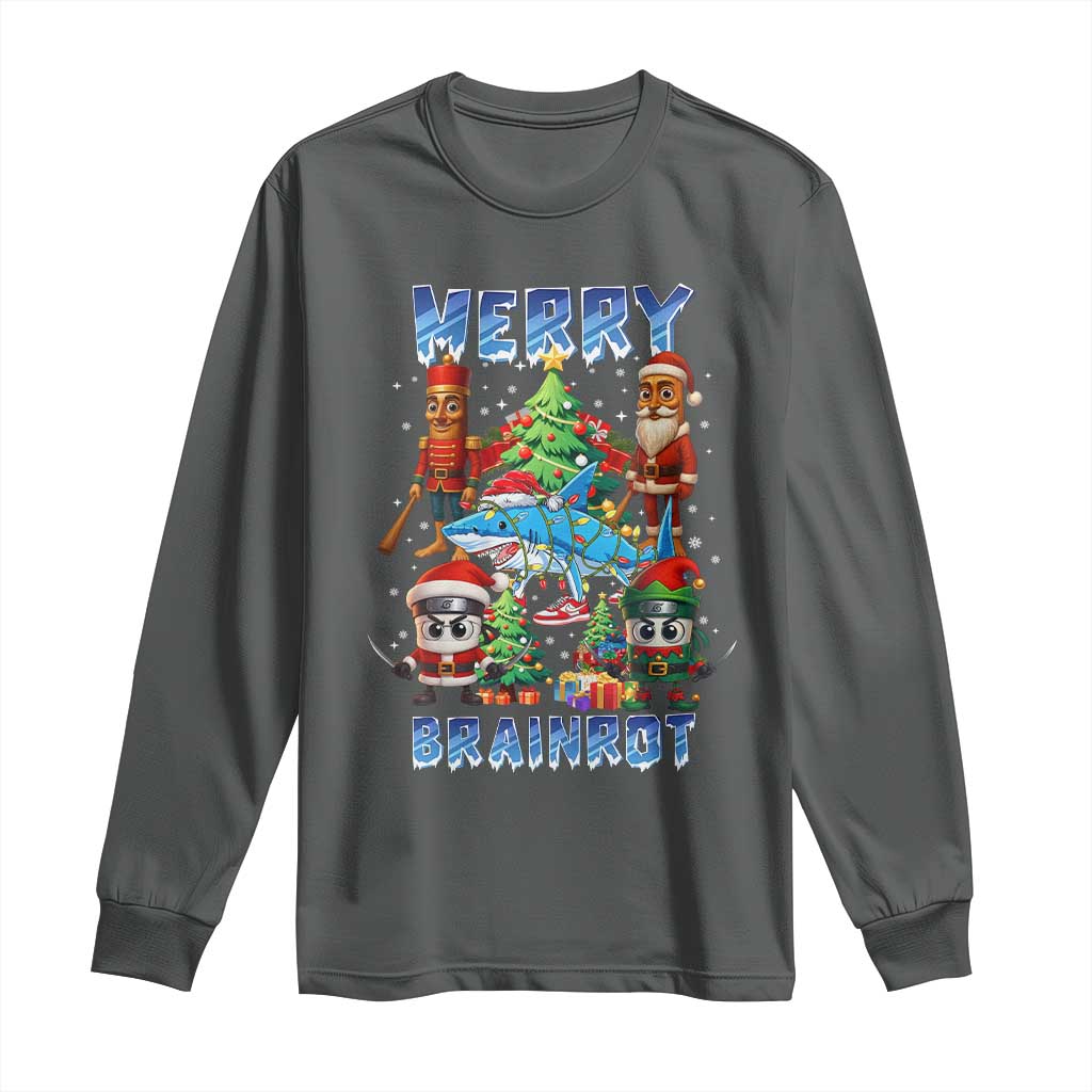 Funny Italian Brainrot Meme Christmas Long Sleeve Shirt Merry Brainrot Xmas Gen Alpha TS11 Dark Heather Print Your Wear