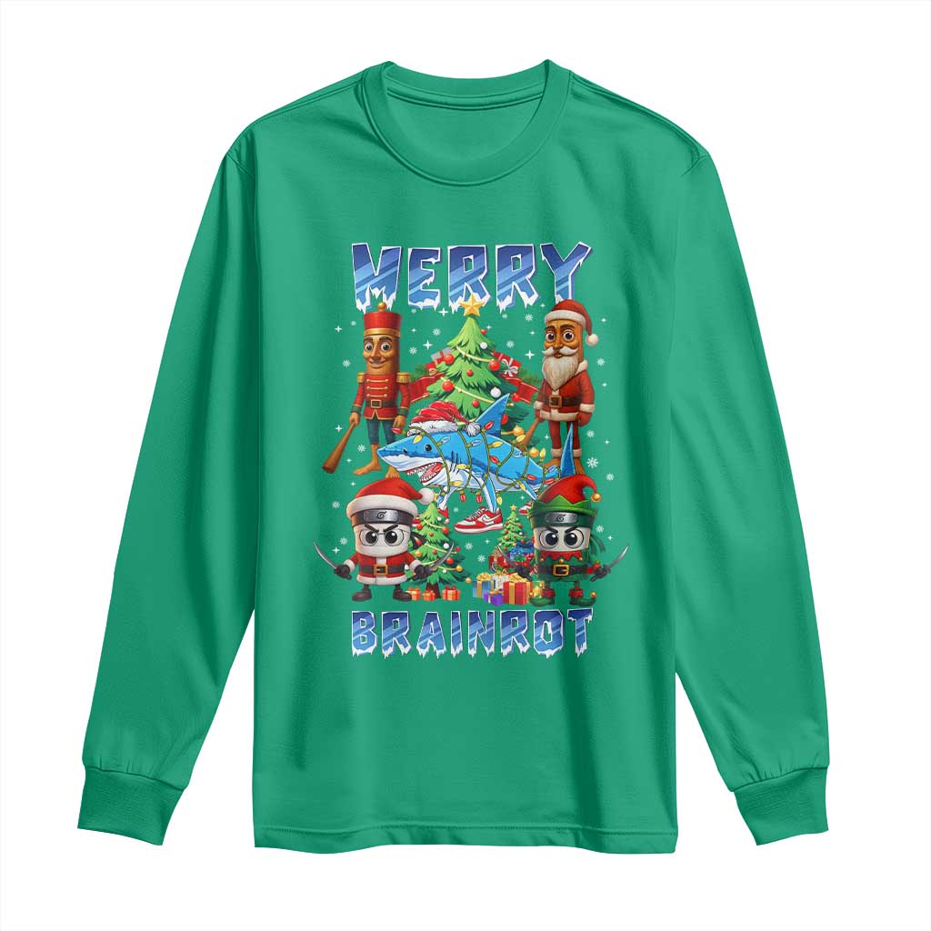 Funny Italian Brainrot Meme Christmas Long Sleeve Shirt Merry Brainrot Xmas Gen Alpha TS11 Irish Green Print Your Wear
