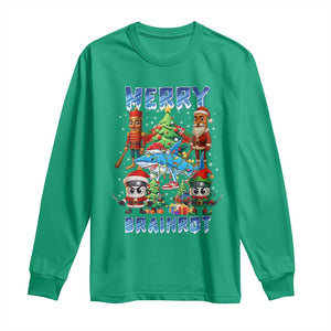 Funny Italian Brainrot Meme Christmas Long Sleeve Shirt Merry Brainrot Xmas Gen Alpha TS11 Irish Green Print Your Wear
