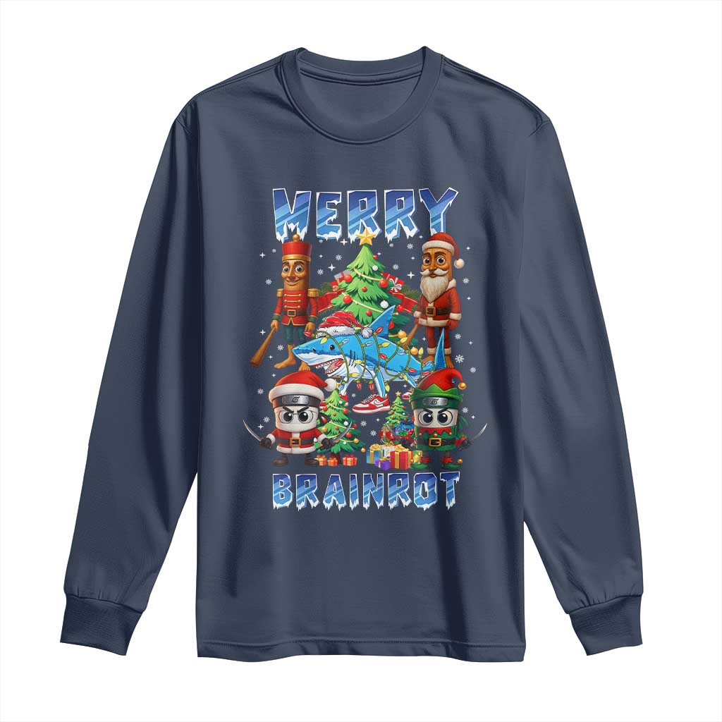 Funny Italian Brainrot Meme Christmas Long Sleeve Shirt Merry Brainrot Xmas Gen Alpha TS11 Navy Print Your Wear