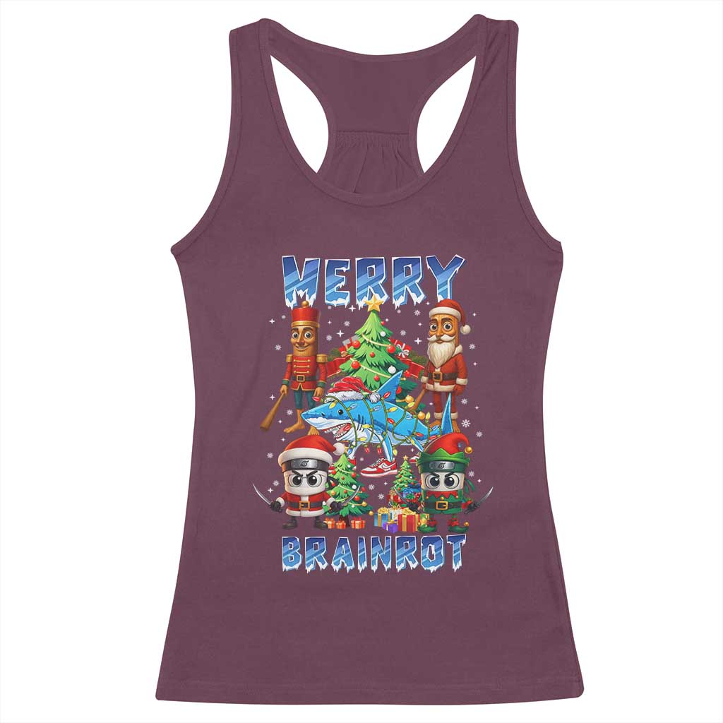 Funny Italian Brainrot Meme Christmas Racerback Tank Top Merry Brainrot Xmas Gen Alpha TS11 Maroon Print Your Wear
