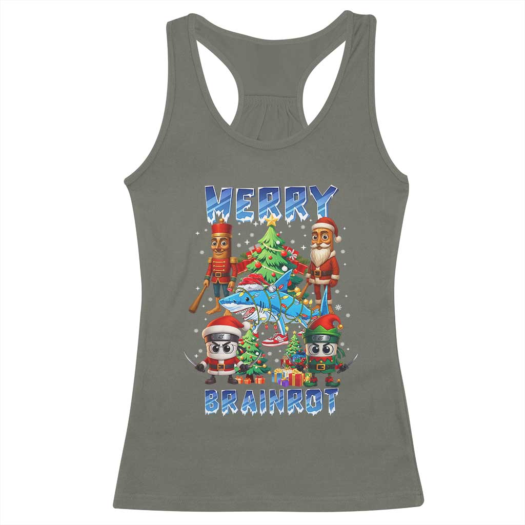 Funny Italian Brainrot Meme Christmas Racerback Tank Top Merry Brainrot Xmas Gen Alpha TS11 Military Green Print Your Wear