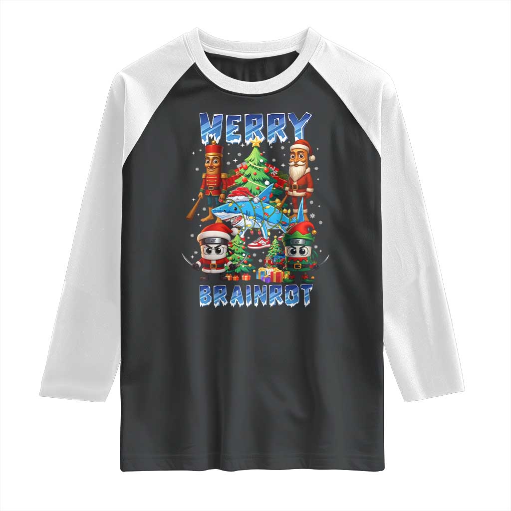 Funny Italian Brainrot Meme Christmas Raglan Shirt Merry Brainrot Xmas Gen Alpha TS11 Black White Print Your Wear