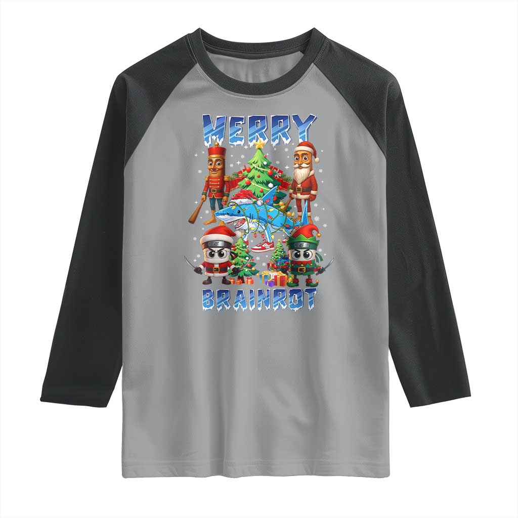 Funny Italian Brainrot Meme Christmas Raglan Shirt Merry Brainrot Xmas Gen Alpha TS11 Sport Gray Black Print Your Wear