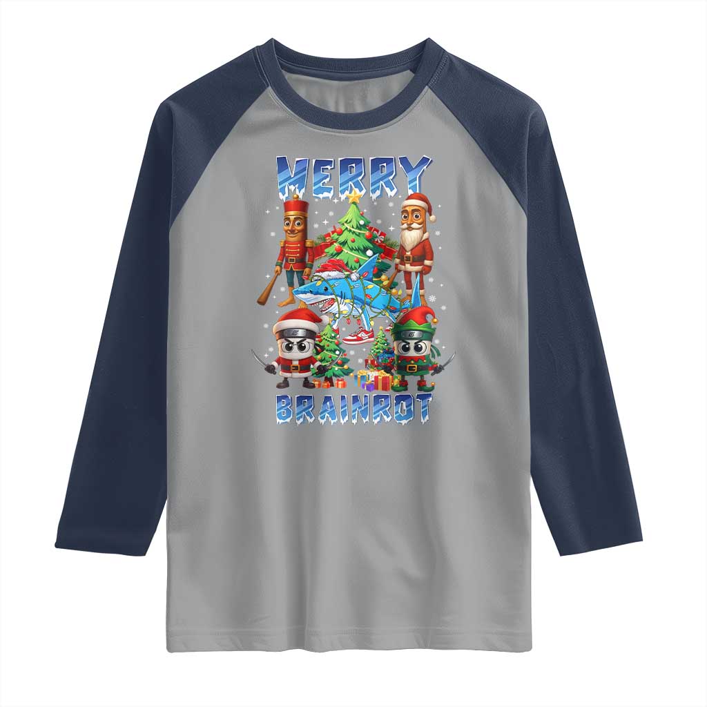 Funny Italian Brainrot Meme Christmas Raglan Shirt Merry Brainrot Xmas Gen Alpha TS11 Sport Gray Navy Print Your Wear