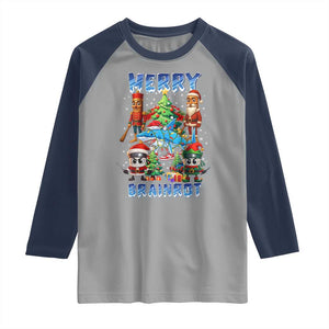Funny Italian Brainrot Meme Christmas Raglan Shirt Merry Brainrot Xmas Gen Alpha TS11 Sport Gray Navy Print Your Wear