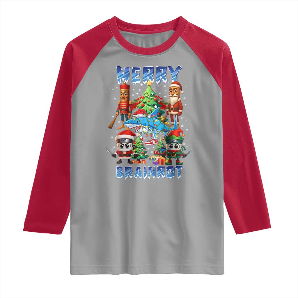 Funny Italian Brainrot Meme Christmas Raglan Shirt Merry Brainrot Xmas Gen Alpha TS11 Sport Gray Red Print Your Wear