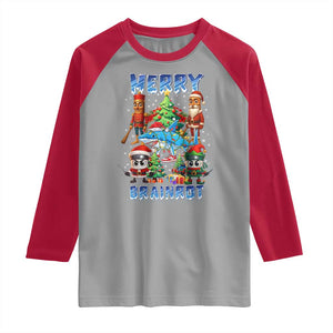 Funny Italian Brainrot Meme Christmas Raglan Shirt Merry Brainrot Xmas Gen Alpha TS11 Sport Gray Red Print Your Wear