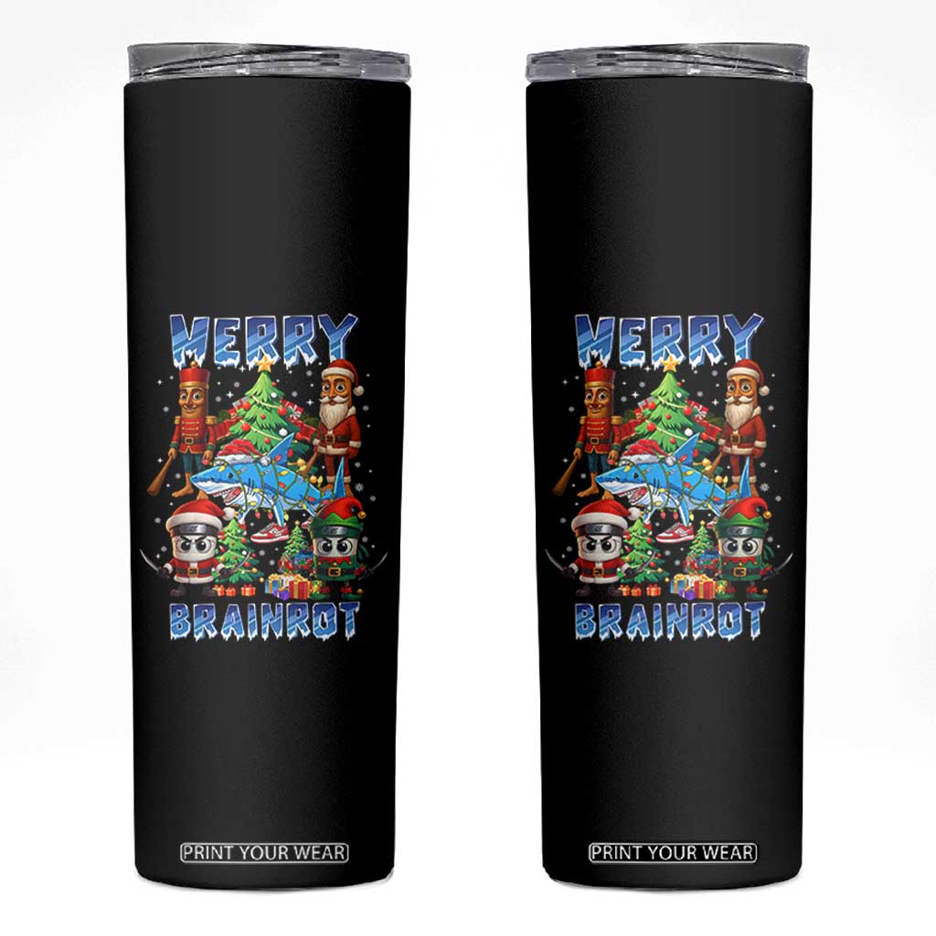 Funny Italian Brainrot Meme Christmas Skinny Tumbler Merry Brainrot Xmas Gen Alpha TS11 Black Print Your Wear