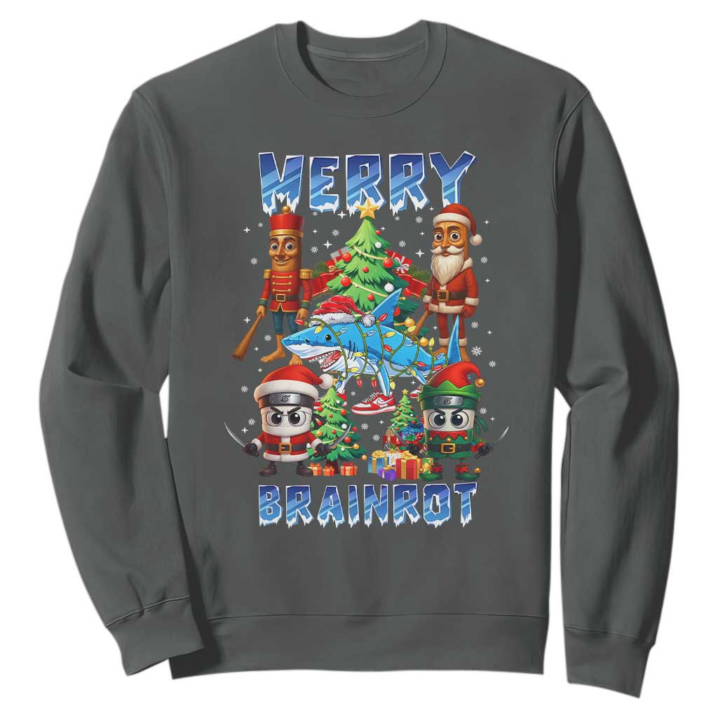 Funny Italian Brainrot Meme Christmas Sweatshirt Merry Brainrot Xmas Gen Alpha TS11 Dark Heather Print Your Wear