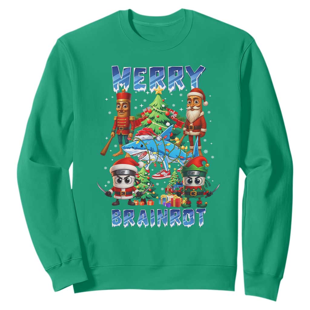 Funny Italian Brainrot Meme Christmas Sweatshirt Merry Brainrot Xmas Gen Alpha TS11 Irish Green Print Your Wear