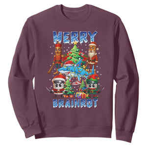 Funny Italian Brainrot Meme Christmas Sweatshirt Merry Brainrot Xmas Gen Alpha TS11 Maroon Print Your Wear