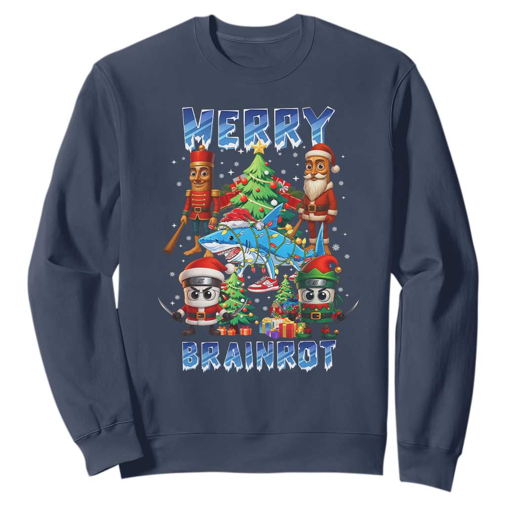 Funny Italian Brainrot Meme Christmas Sweatshirt Merry Brainrot Xmas Gen Alpha TS11 Navy Print Your Wear