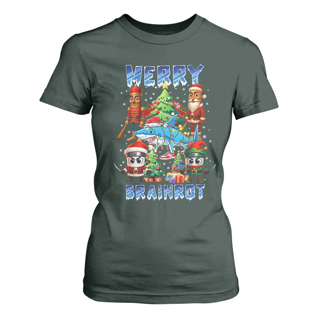 Funny Italian Brainrot Meme Christmas T Shirt For Women Merry Brainrot Xmas Gen Alpha TS11 Dark Forest Green Print Your Wear
