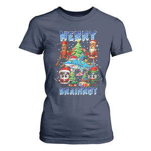 Funny Italian Brainrot Meme Christmas T Shirt For Women Merry Brainrot Xmas Gen Alpha TS11 Navy Print Your Wear