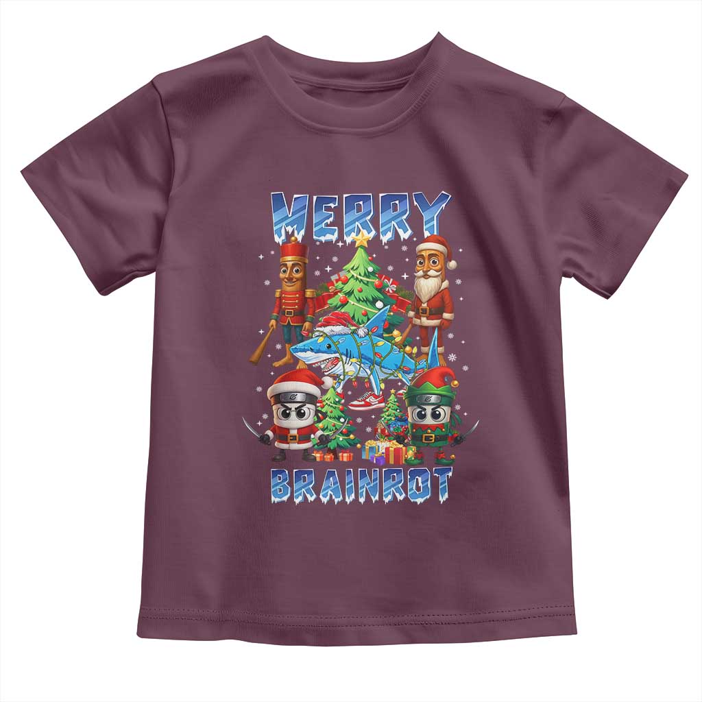 Funny Italian Brainrot Meme Christmas Toddler T Shirt Merry Brainrot Xmas Gen Alpha TS11 Maroon Print Your Wear