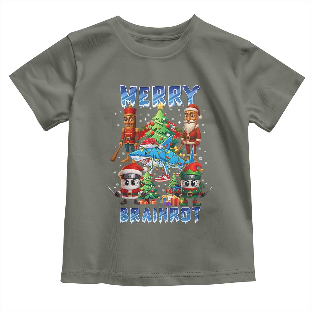 Funny Italian Brainrot Meme Christmas Toddler T Shirt Merry Brainrot Xmas Gen Alpha TS11 Military Green Print Your Wear