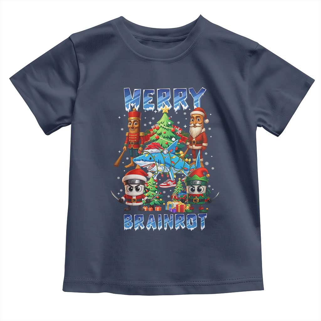 Funny Italian Brainrot Meme Christmas Toddler T Shirt Merry Brainrot Xmas Gen Alpha TS11 Navy Print Your Wear