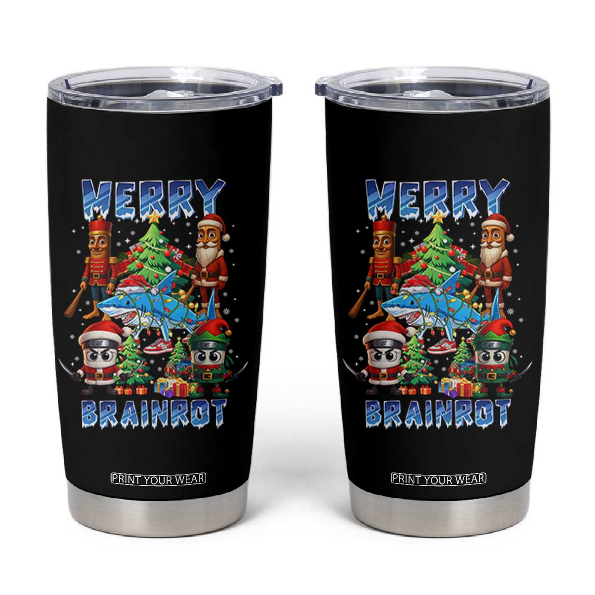 Funny Italian Brainrot Meme Christmas Tumbler Cup Merry Brainrot Xmas Gen Alpha TS11 Black Print Your Wear