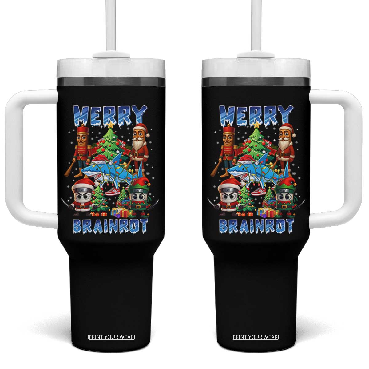 Funny Italian Brainrot Meme Christmas Tumbler With Handle Merry Brainrot Xmas Gen Alpha TS11 One Size: 40 oz Black Print Your Wear