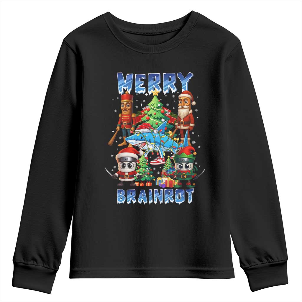 Funny Italian Brainrot Meme Christmas Youth Sweatshirt Merry Brainrot Xmas Gen Alpha TS11 Black Print Your Wear