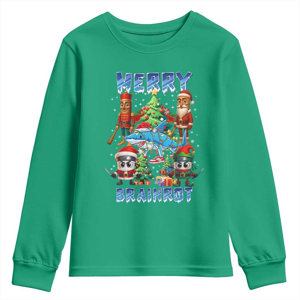 Funny Italian Brainrot Meme Christmas Youth Sweatshirt Merry Brainrot Xmas Gen Alpha TS11 Irish Green Print Your Wear