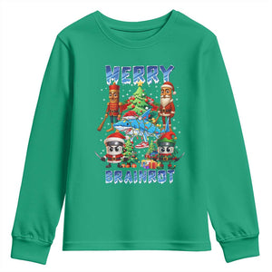 Funny Italian Brainrot Meme Christmas Youth Sweatshirt Merry Brainrot Xmas Gen Alpha TS11 Irish Green Print Your Wear