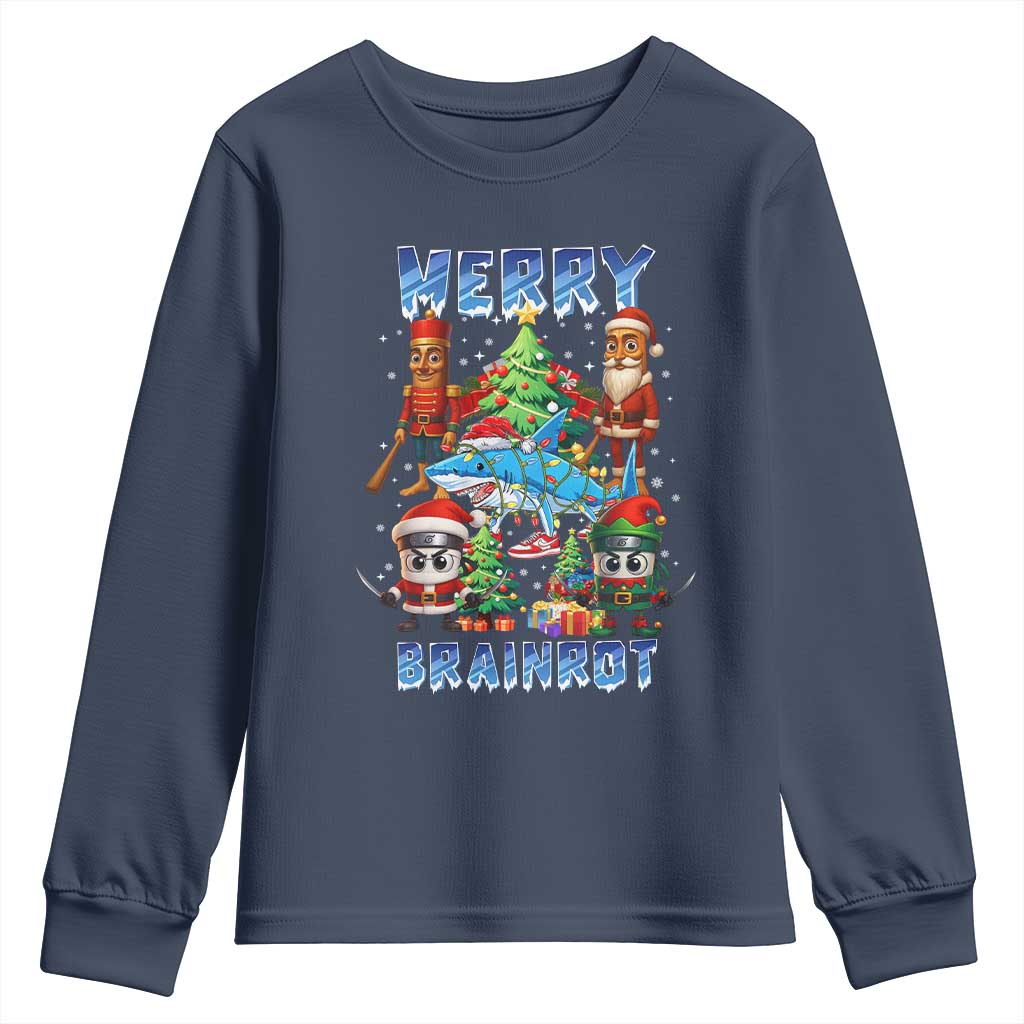 Funny Italian Brainrot Meme Christmas Youth Sweatshirt Merry Brainrot Xmas Gen Alpha TS11 Navy Print Your Wear