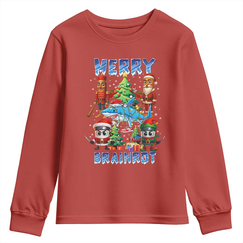 Funny Italian Brainrot Meme Christmas Youth Sweatshirt Merry Brainrot Xmas Gen Alpha TS11 Red Print Your Wear
