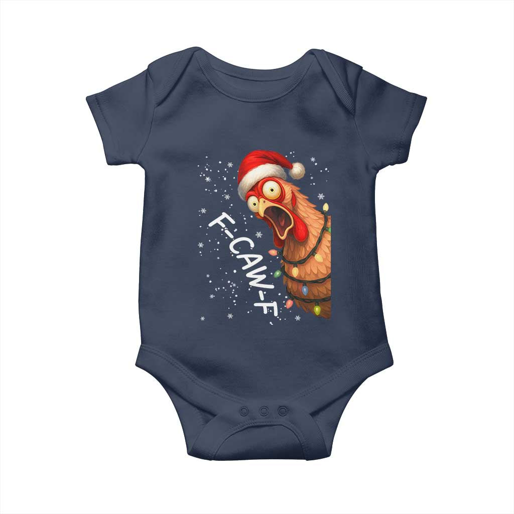 Funny F Caw F Chicken Christmas Baby Onesie Xmas Rooster Meme Santa Hat TS11 Navy Print Your Wear