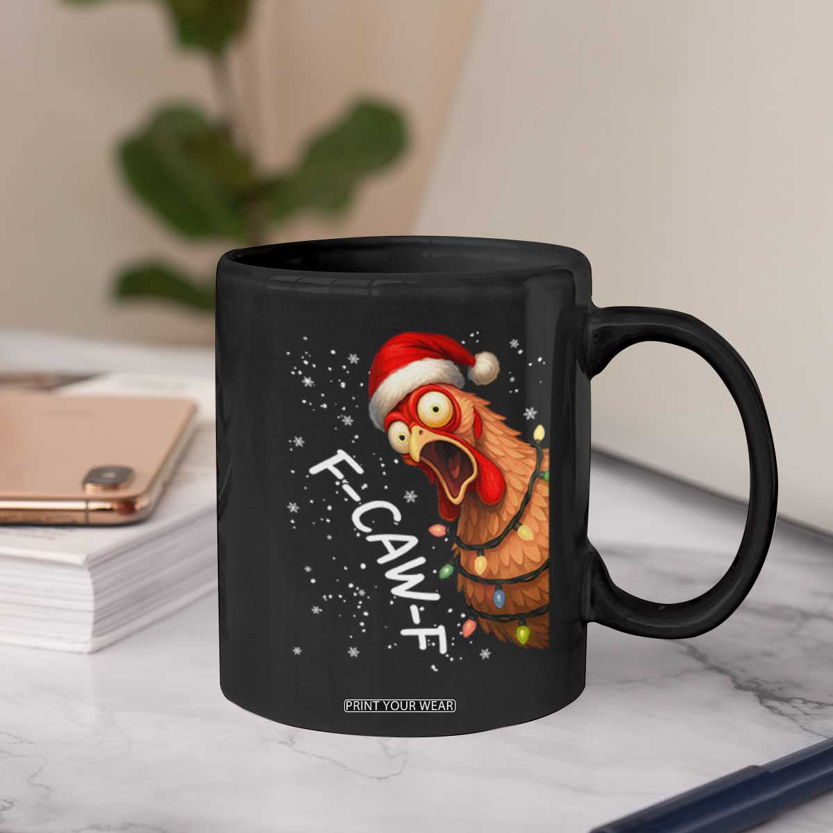 Funny F Caw F Chicken Christmas Coffee Mug Xmas Rooster Meme Santa Hat TS11 Print Your Wear