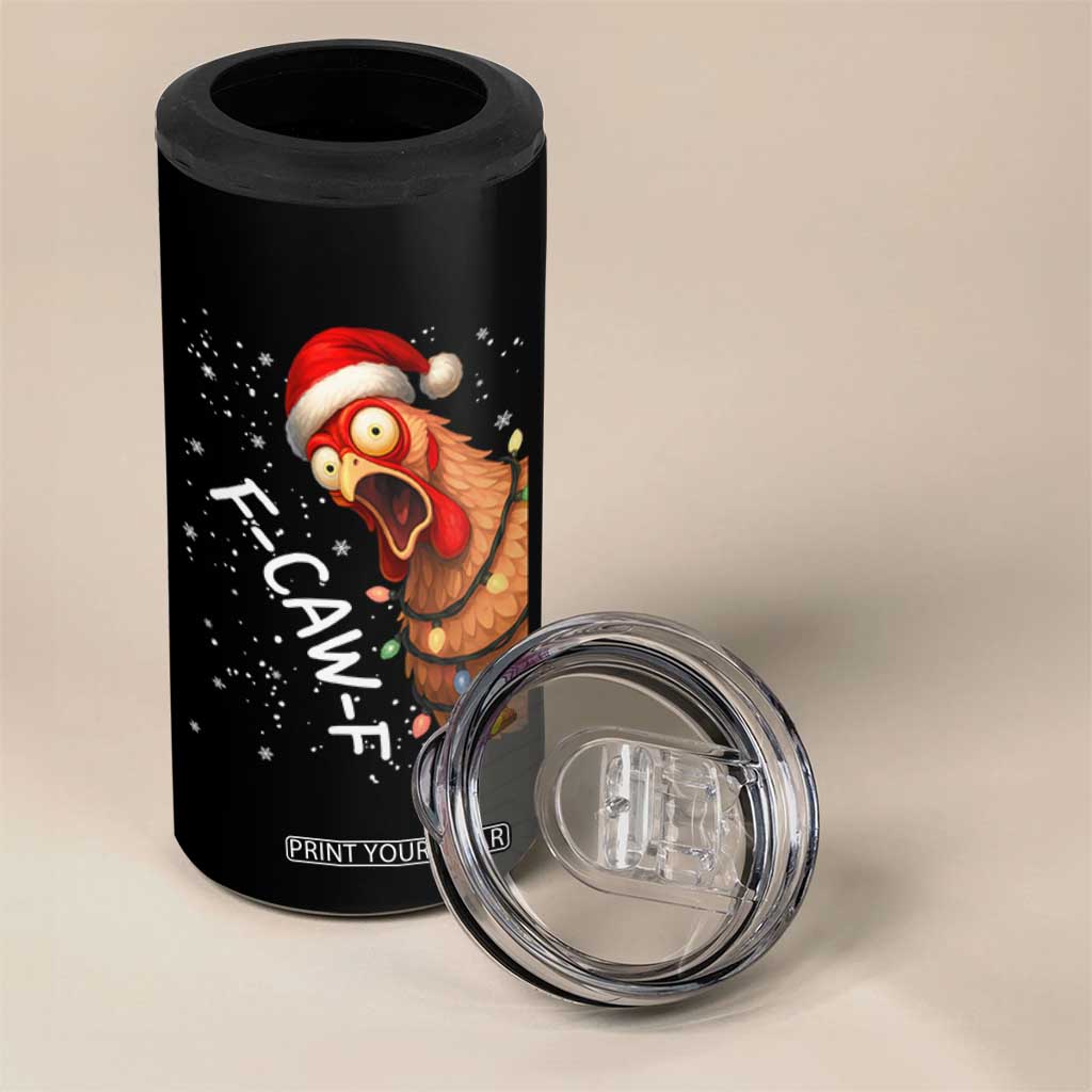 Funny F Caw F Chicken Christmas 4 in 1 Can Cooler Tumbler Xmas Rooster Meme Santa Hat TS11 Print Your Wear