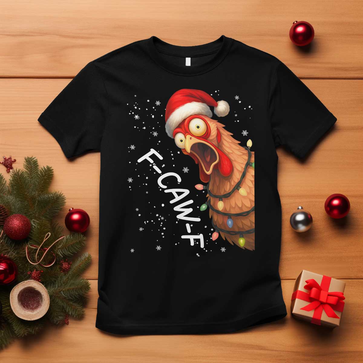 Funny F Caw F Chicken Christmas T Shirt Xmas Rooster Meme Santa Hat TS11 Black Print Your Wear