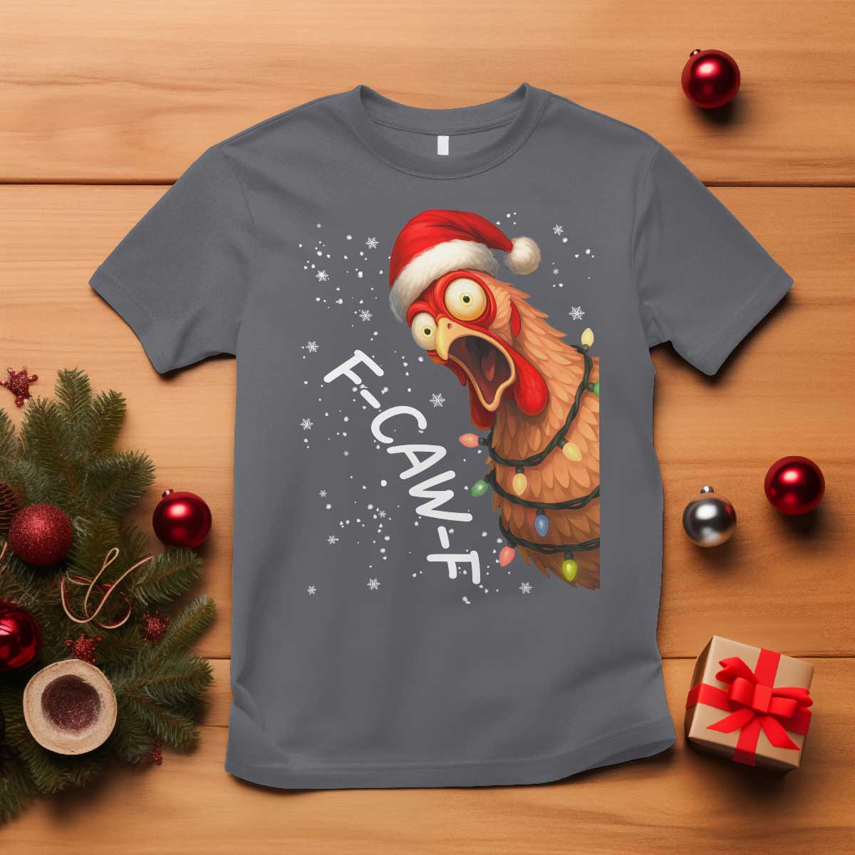 Funny F Caw F Chicken Christmas T Shirt Xmas Rooster Meme Santa Hat TS11 Charcoal Print Your Wear