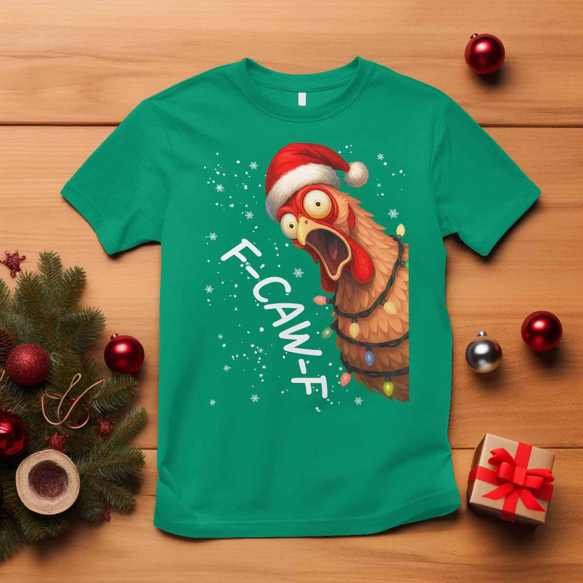 Funny F Caw F Chicken Christmas T Shirt Xmas Rooster Meme Santa Hat TS11 Irish Green Print Your Wear