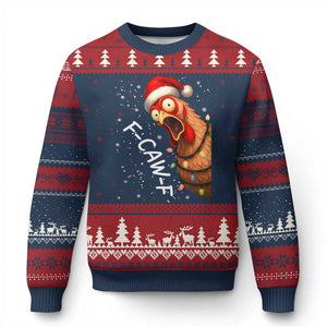 Funny F Caw F Chicken Xmas Ugly Christmas Sweater Xmas Rooster Meme Santa Hat TS11 Navy Red Print Your Wear