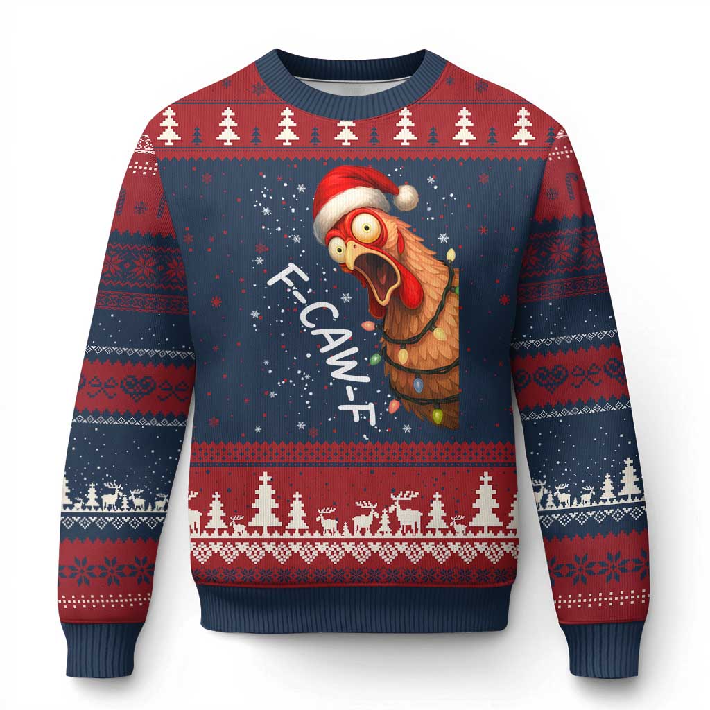 Funny F Caw F Chicken Xmas Ugly Christmas Sweater Xmas Rooster Meme Santa Hat TS11 Navy Red Print Your Wear