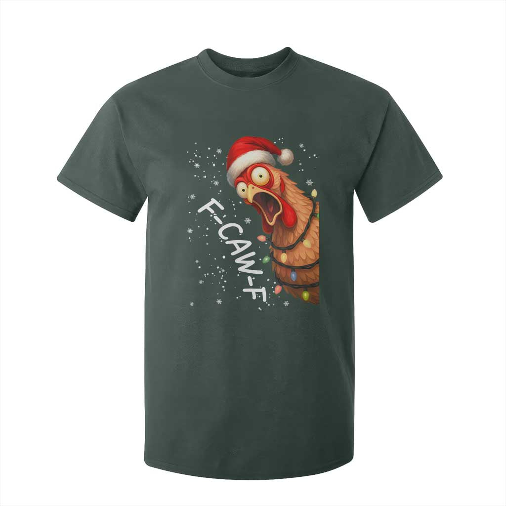 Funny F Caw F Chicken Christmas T Shirt For Kid Xmas Rooster Meme Santa Hat TS11 Dark Forest Green Print Your Wear