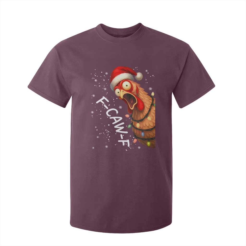 Funny F Caw F Chicken Christmas T Shirt For Kid Xmas Rooster Meme Santa Hat TS11 Maroon Print Your Wear