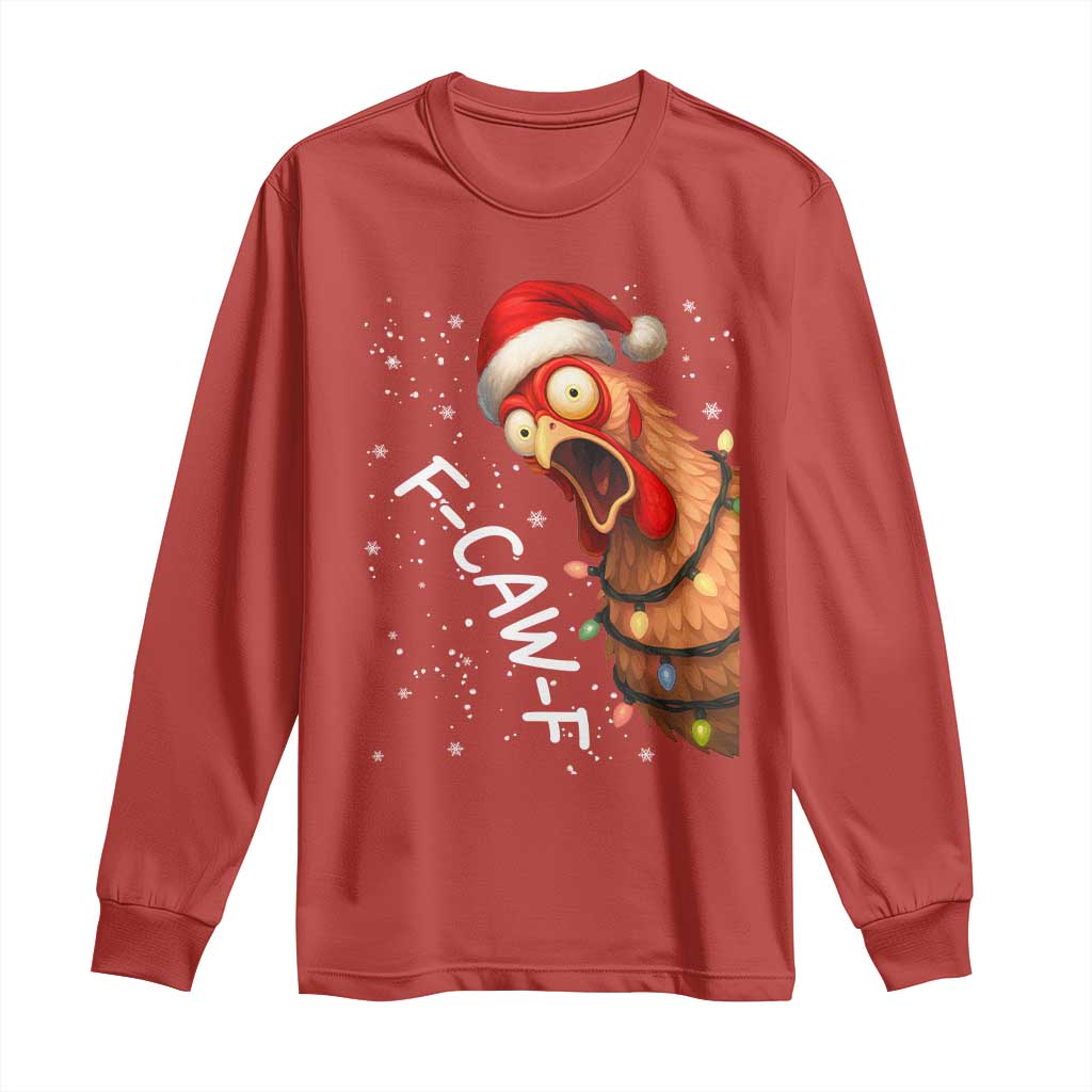 Funny F Caw F Chicken Christmas Long Sleeve Shirt Xmas Rooster Meme Santa Hat TS11 Red Print Your Wear